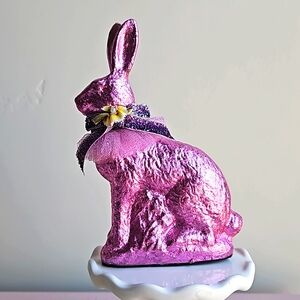 EASTER FAUX FOIL PURPLE BUNNY RABBIT‎ FIGURINE TABLETOP DECOR 5.5"